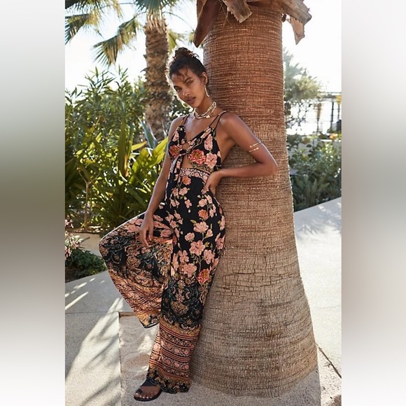 Free People Pants - NWT FREE PEOPLE Sz 8 SUNDOWN CUTOUT WIDE LEG FLORAL PRINTED JUMPSUIT